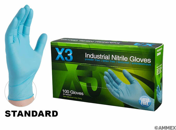 X3 BLUE NITRILE PF IND GLOVES X-LARGE = 2XL (BOX OF 100)