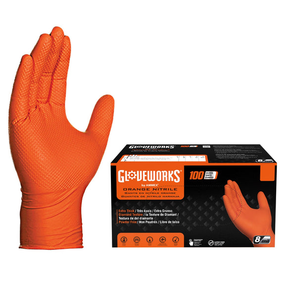 (8mils) GLOVEWORKS HD ORANGE NITRILE X-LARGE INDUSTRIAL (100/BX)