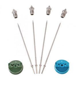 HIGH SOLIDS FLUID SET. 1.3mm, 1.5mm, 1.8mm & 2.0mm. NEEDLE, NOZZLE AND CAPS